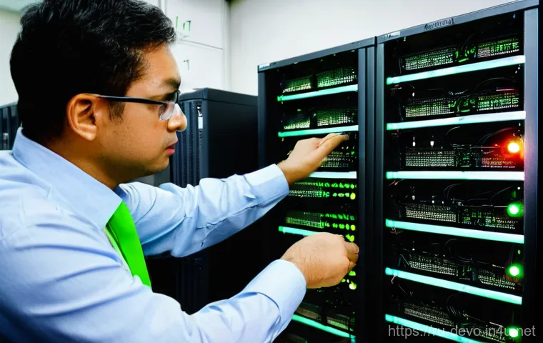 정보기기운용 실무에서 경험한 네트워크 장비 문제 해결 사례 - **Prompt:** "A male network engineer in his late 30s, dressed in a practical work shirt and trousers...